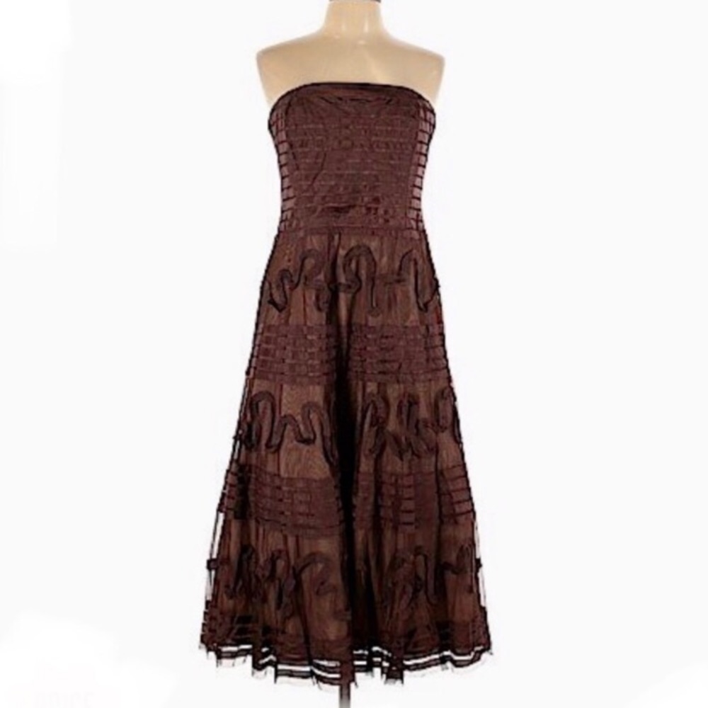 BCBGMAXAZRIA Brown strapless tea length dress SP - Picture 5 of 5